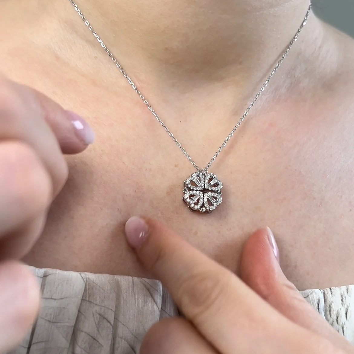 Necklace with clover & heart pendant silver-ice (925 silver) - Image 3