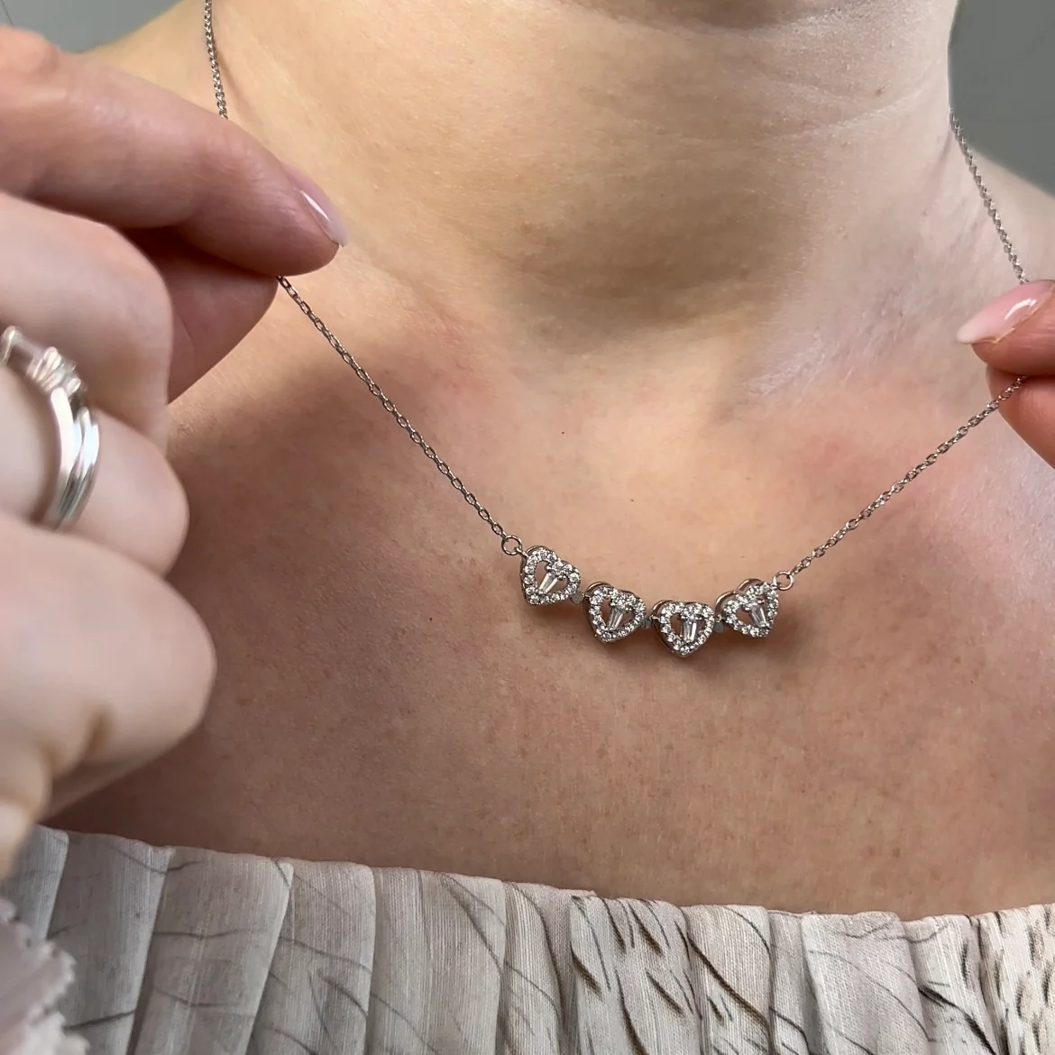 Necklace with clover & heart pendant silver-ice (925 silver) - Image 4